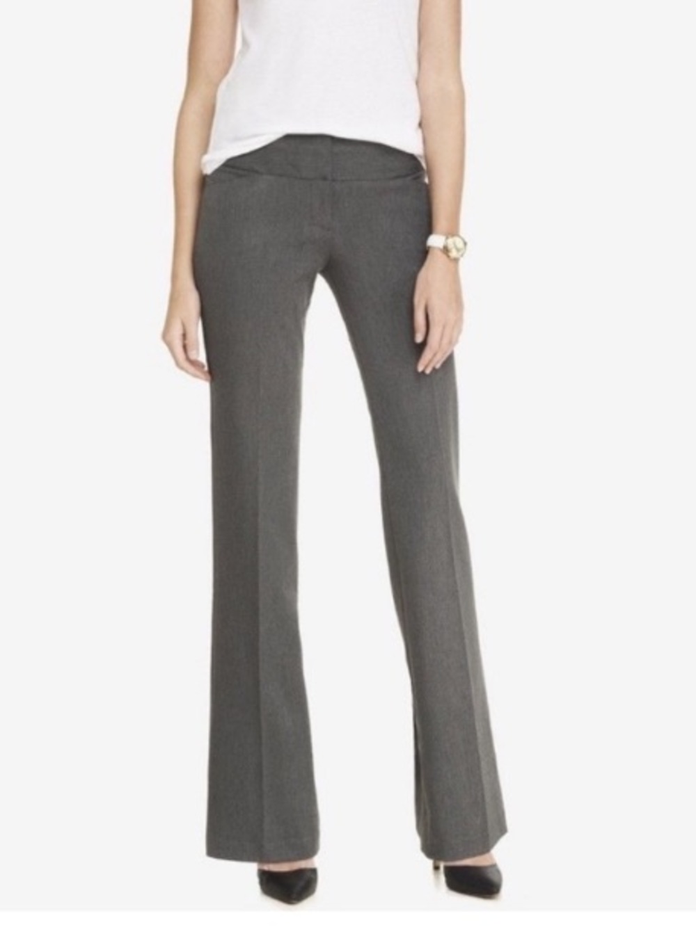 Express Editor Crepe Mid-Rise Bootcut Trouser Pant Career Minimalist Grey 6